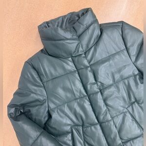 7 For All Mankind Dark Green Faux Leather Bomber Jacket